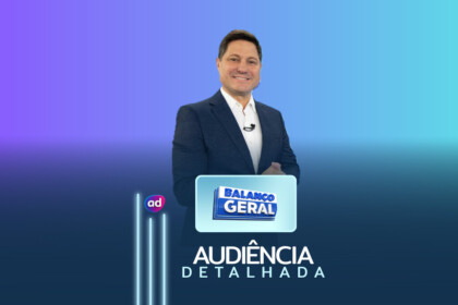 Eleandro Passaia ao lado do logo do Balanço Geral SP na arte de audiência detalhada