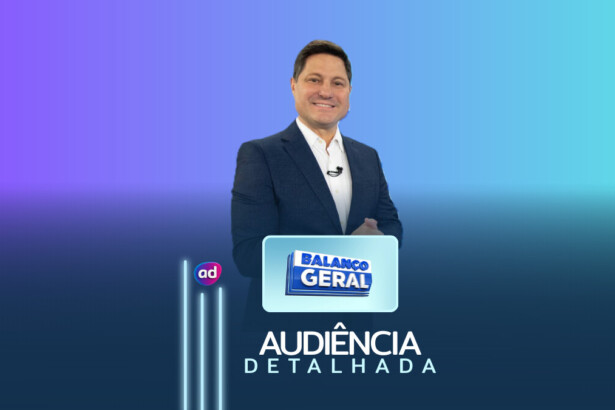 Eleandro Passaia ao lado do logo do Balanço Geral SP na arte de audiência detalhada