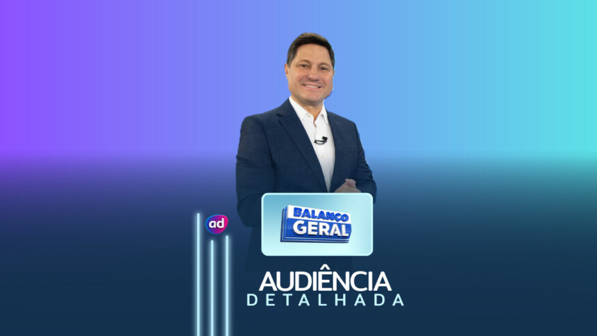 Eleandro Passaia ao lado do logo do Balanço Geral SP na arte de audiência detalhada