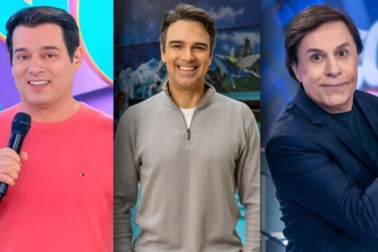 Celso Portiolli, Tadeu Schmidt e Tom Cavalcante em uma montagem