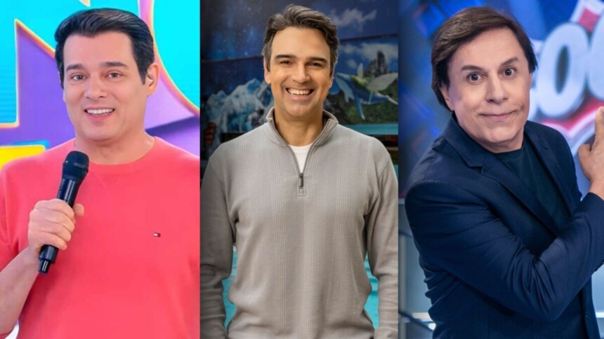 Celso Portiolli, Tadeu Schmidt e Tom Cavalcante em uma montagem