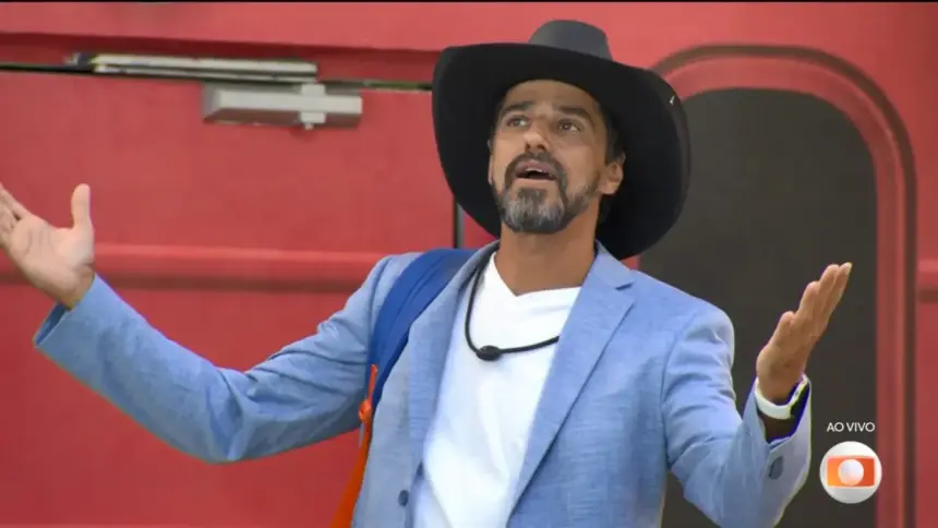 Alberto Cowboy abre os braços na porta de saída da casa do BBB 26 após ser eliminado