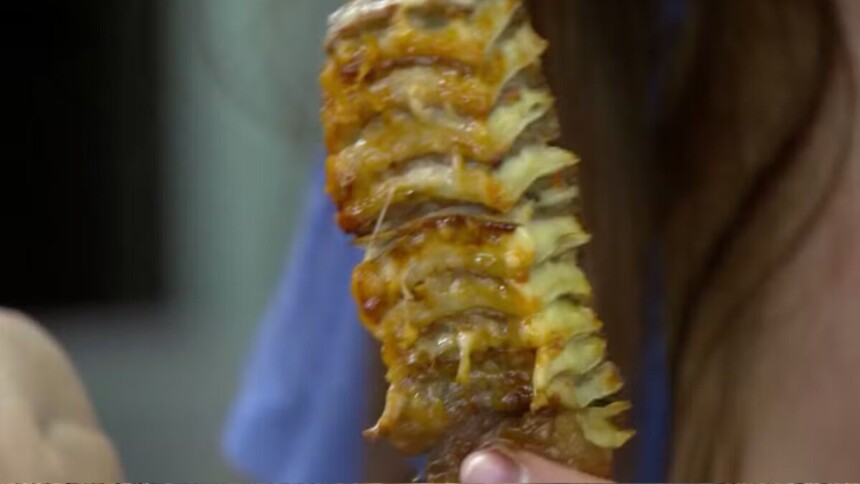 Espeto de tortilha com carne em trecho de receita do Mais Você