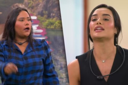 Jordana e Chaiany em uma montagem na treta na área externa do BBB 26