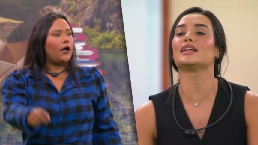 Jordana e Chaiany em uma montagem na treta na área externa do BBB 26