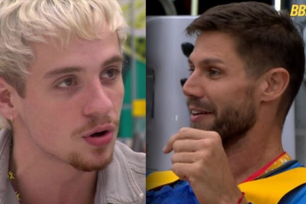 Juliano e Jonas em uma montagem com trecho de treta no BBB 26
