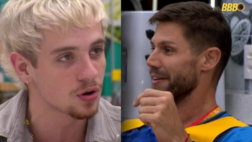 Juliano e Jonas em uma montagem com trecho de treta no BBB 26