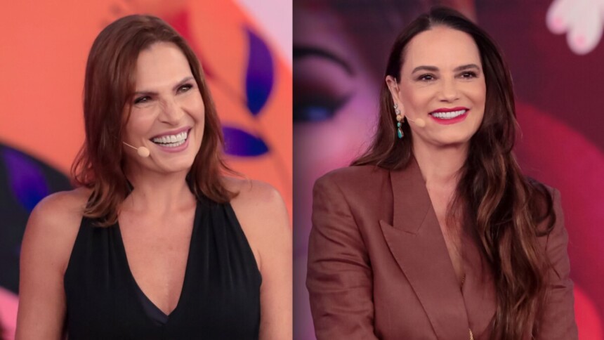 Laura Muller e Luiza Brunet em uma montagem, no Programa Silvio Santos