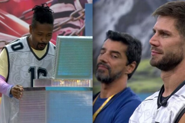 Leandro, em uma montagem com Alberto Cowboy e Jonas Sulzbach no BBB 26