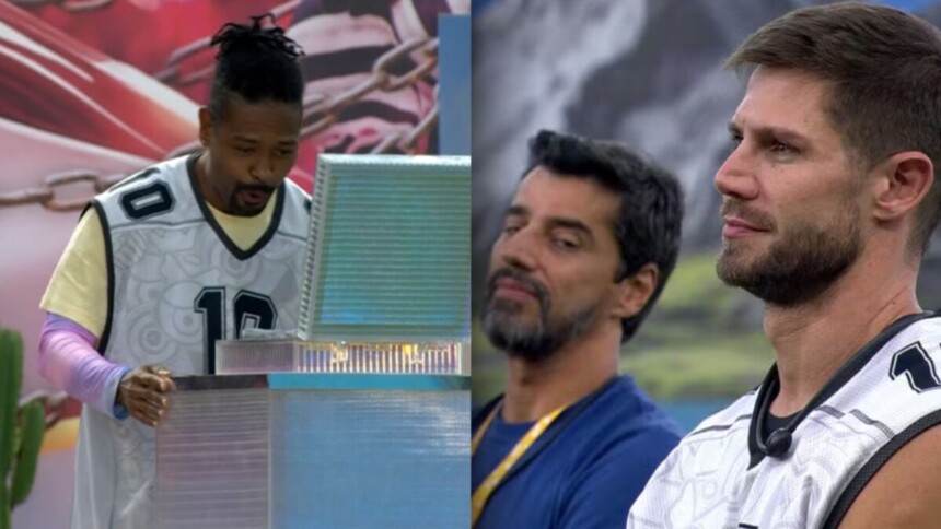 Leandro, em uma montagem com Alberto Cowboy e Jonas Sulzbach no BBB 26