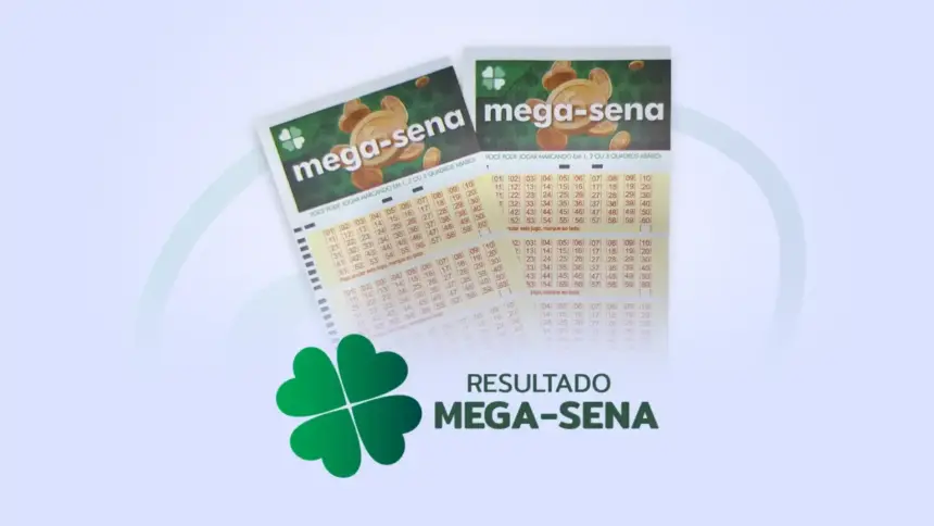 Bilhete verde na arte do resultado da Mega-Sena