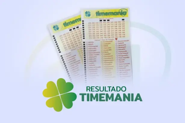 Bilhete amarelo com verde na arte do resultado da Timemania