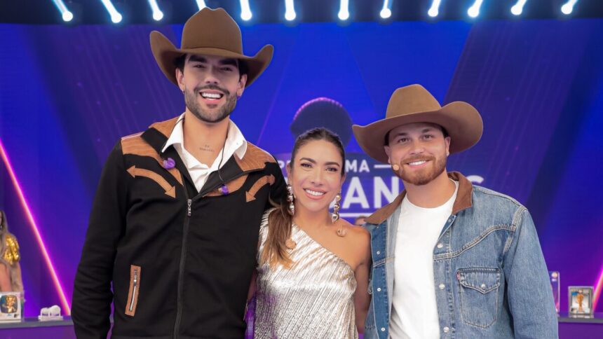 Luan Pereira e Gustavo Tubarão, ao lado de Patricia Abravanel, no Programa Silvio Santos