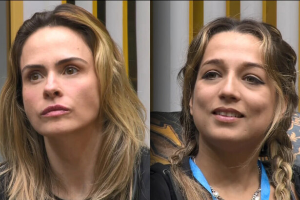 Ana Paula Renault divide tela com Samir. Ambas estão sentadas na sala do BBB 26 esperando o resultado do Big Fone