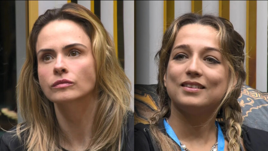 Ana Paula Renault divide tela com Samir. Ambas estão sentadas na sala do BBB 26 esperando o resultado do Big Fone