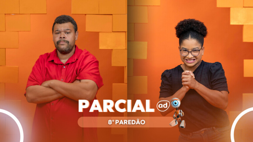 Babu divide tela com Milena na arte da parcial da enquete do Paredão do BBB 26