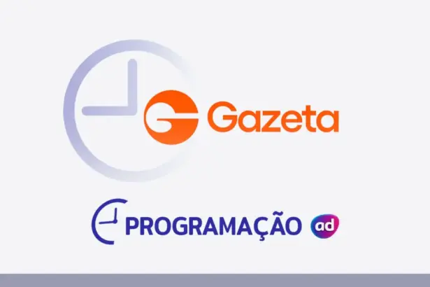 O logo da Gazeta ao lado de um ícone de relógio, com o título "Programação" em cinza na parte inferior.