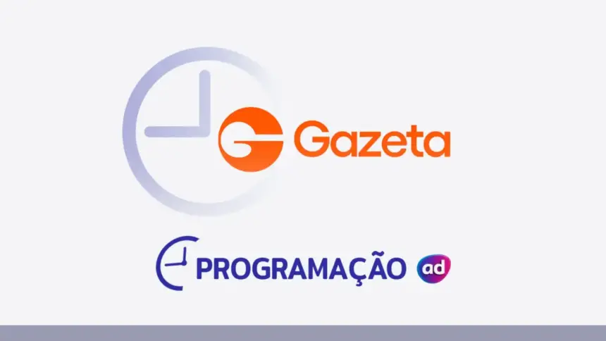 O logo da Gazeta ao lado de um ícone de relógio, com o título "Programação" em cinza na parte inferior.