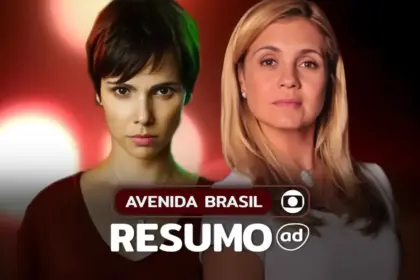 Nina/Rita e Carminha lado a lado na arte do resumo de Avenida Brasil