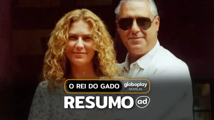 Luana (Patricia Pillar) e Regino (Jackson Antunes) lado a lado na arte de divulgação de O Rei do Gado