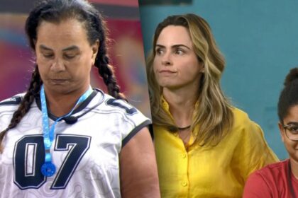 Solange Couto com o colar do anjo divide tela com Ana Paula e Milena que olham com desdém no gramado do BBB 26