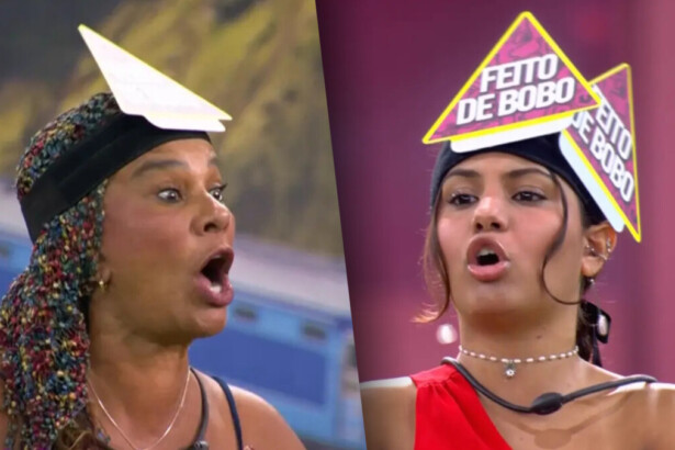 Solange com a boca aberta xingando Gabriela que também briga no gramado do BBB 26 durante o Sincerão