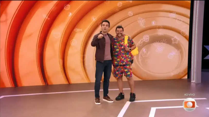 Tadeu Schmidt abraça Babu Santana no estúdio do BBB 26
