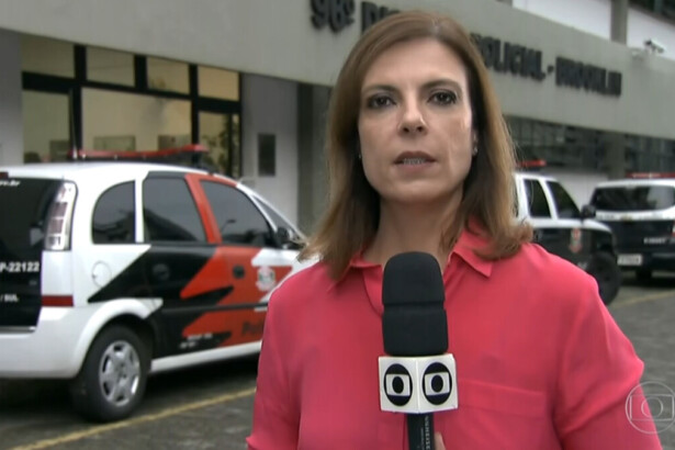 Zelda Mello, em trecho de reportagem com o microfone da Globo, em uma delegacia de polícia