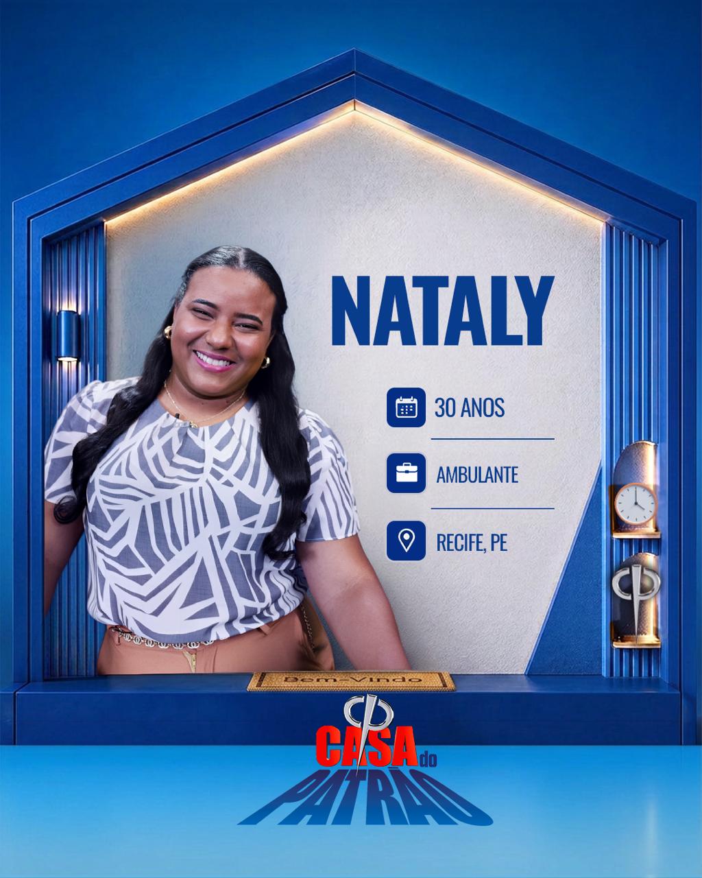 Nataly sorridente em divulgação da Casa do Patrão