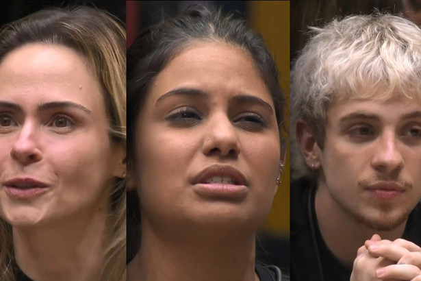 Ana Paula Renault, Gabriela e Juliano Floss com semblantes tristes pedem votos na sala do BBB 26