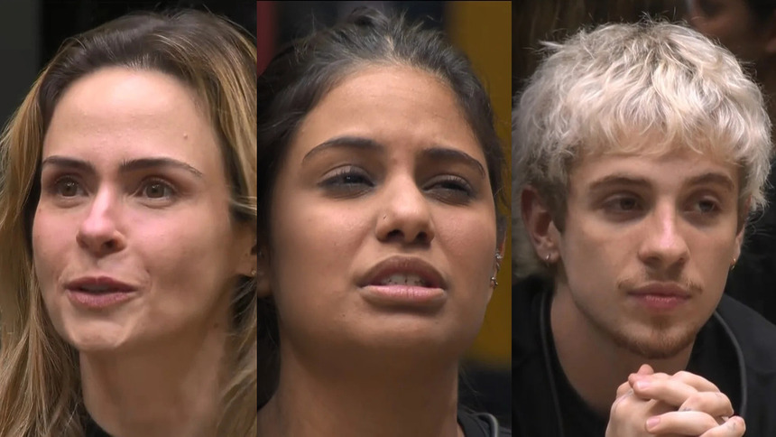 Ana Paula Renault, Gabriela e Juliano Floss com semblantes tristes pedem votos na sala do BBB 26