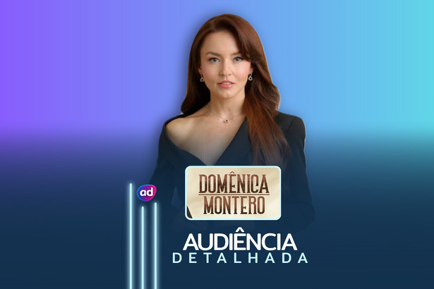 Angelique Boyer usa vestido preto e está séria em foto de divulgação na arte de audiência detalhada de Domênica Montero