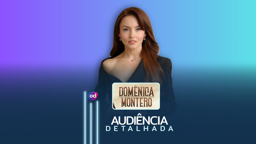 Angelique Boyer usa vestido preto e está séria em foto de divulgação na arte de audiência detalhada de Domênica Montero