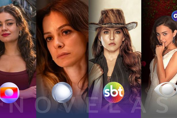 Protagonistas das novelas da TV Globo, RECORD, SBT e Band na arte das audiências