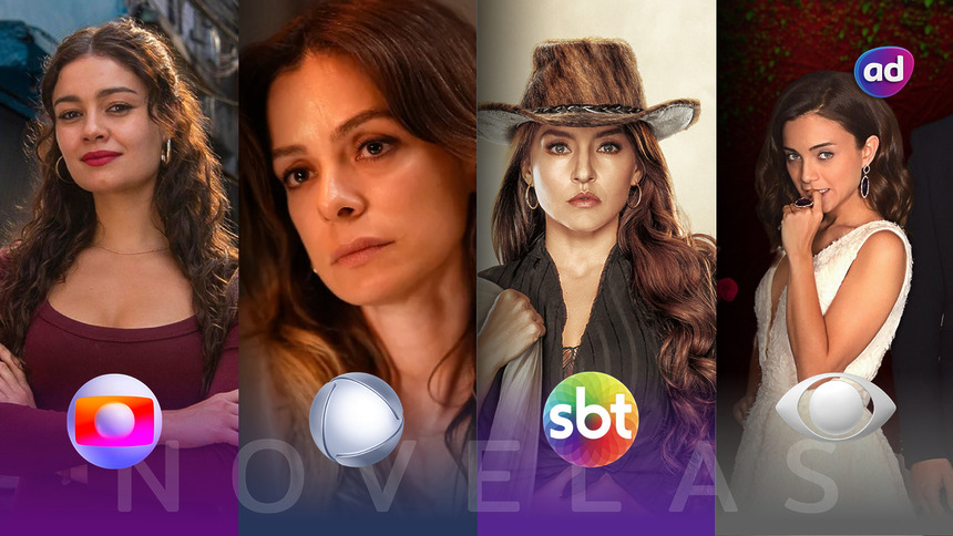 Protagonistas das novelas da TV Globo, RECORD, SBT e Band na arte das audiências
