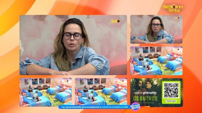 Mosaico do BBB 26 apenas com sinais dos quartos e cozinha da casa