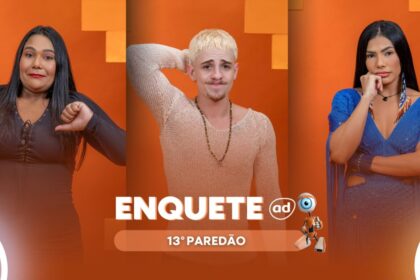 Chaiany, Juliano Floss e Marciele com semblantes tristes na enquete do BBB 26 no Portal Alta Definição sobre o 13º Paredão