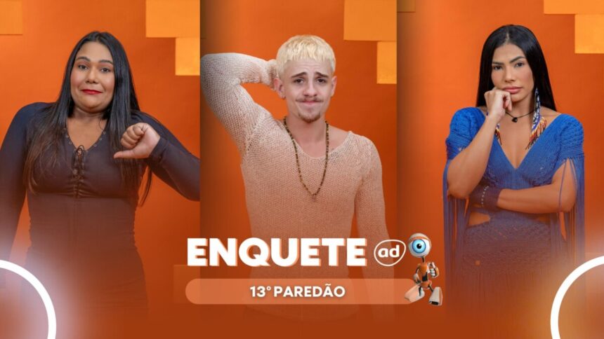Chaiany, Juliano Floss e Marciele com semblantes tristes na enquete do BBB 26 no Portal Alta Definição sobre o 13º Paredão