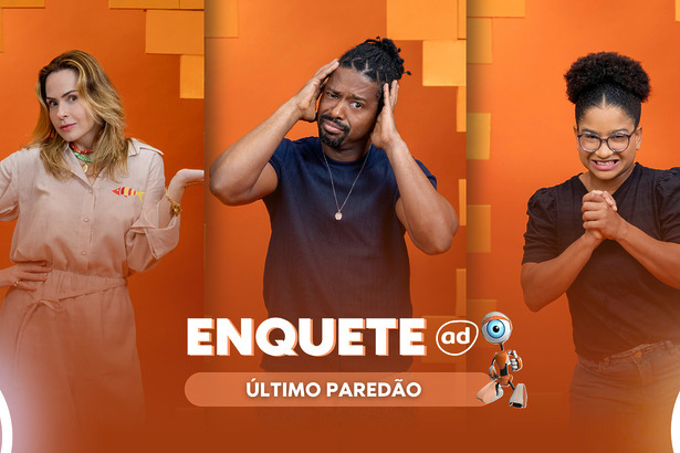 Ana Paula Renault, Leandro Boneco e Milena com semblantes tristes na arte da enquete do último Paredão do BBB 26