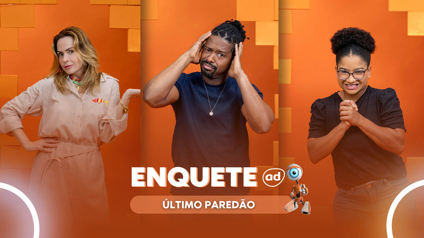 Ana Paula Renault, Leandro Boneco e Milena com semblantes tristes na arte da enquete do último Paredão do BBB 26