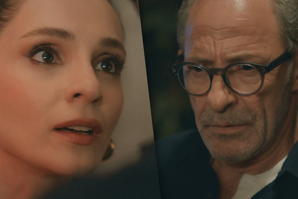 Irmak olha frio para Adnan que olha assustado para ela em cena de Coração de Mãe