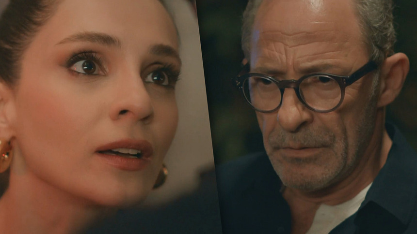 Irmak olha frio para Adnan que olha assustado para ela em cena de Coração de Mãe