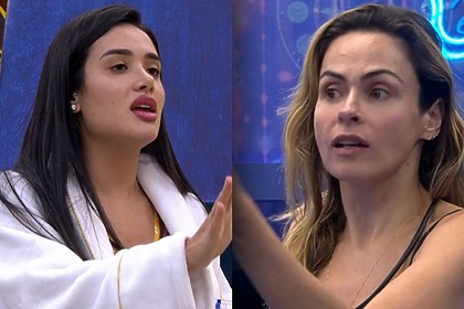 Jordana e Ana Paula, em uma montagem, com trechos da discussão no BBB 26