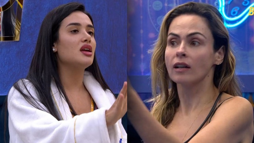 Jordana e Ana Paula, em uma montagem, com trechos da discussão no BBB 26