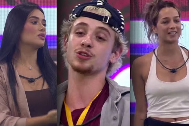 Jordana, Juliano e Samira em uma montagem no Sincerão do BBB 26