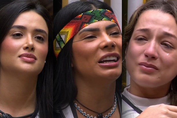 Jordana, Marciele e Samira em uma montagem no BBB 26