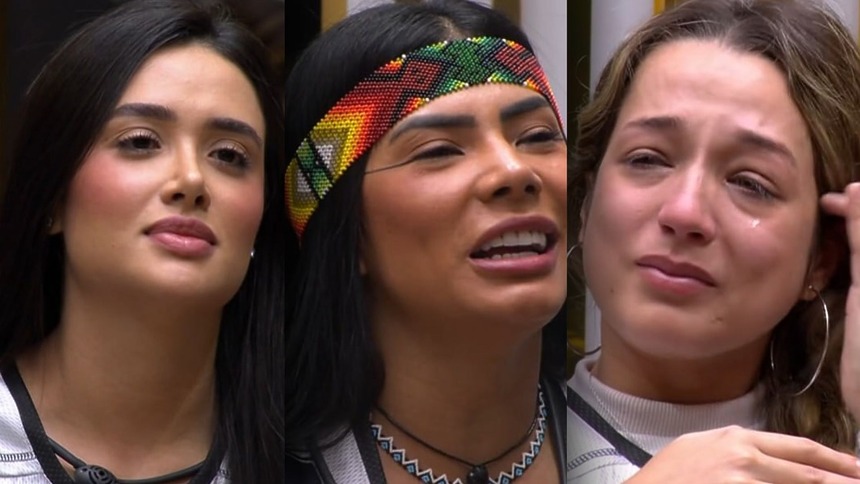 Jordana, Marciele e Samira em uma montagem no BBB 26