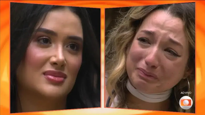 Jordana e Samira, que está chorando, dividem tela da eliminação no BBB 26
