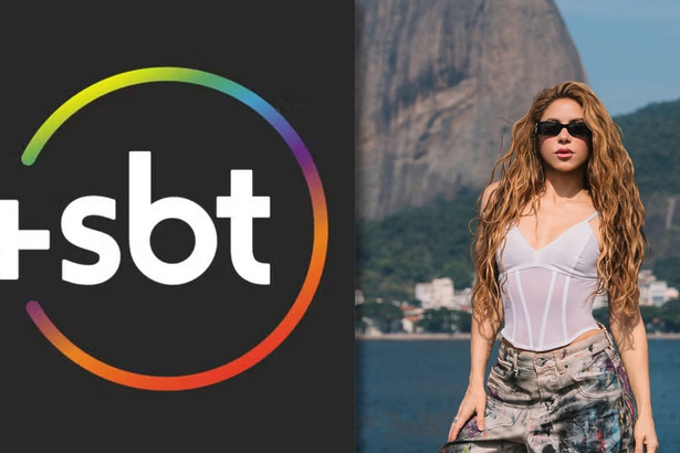 Logo do SBT divide tela em montagem com Shakira