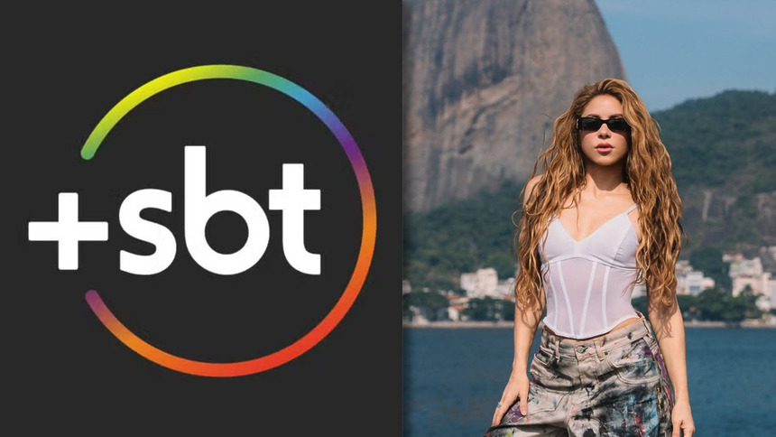 Logo do SBT divide tela em montagem com Shakira